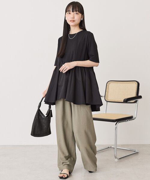 AMERICAN HOLIC(アメリカンホリック)の「布帛切替ペプラム半袖プルオーバー(Tシャツ/カットソー・レディース・ブラック/オフホワイト/モカ/チャコールグレー・M/L)」の12枚目の写真