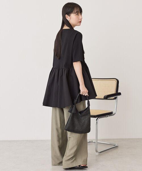 AMERICAN HOLIC(アメリカンホリック)の「布帛切替ペプラム半袖プルオーバー(Tシャツ/カットソー・レディース・ブラック/オフホワイト/モカ/チャコールグレー・M/L)」の13枚目の写真
