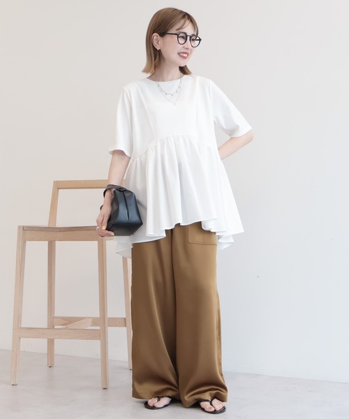 AMERICAN HOLIC(アメリカンホリック)の「布帛切替ペプラム半袖プルオーバー(Tシャツ/カットソー・レディース・ブラック/オフホワイト/モカ/チャコールグレー・M/L)」の13枚目の写真
