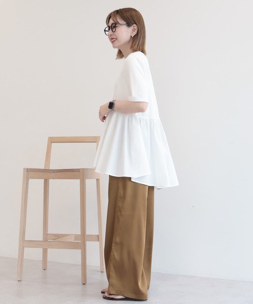 AMERICAN HOLIC(アメリカンホリック)の「布帛切替ペプラム半袖プルオーバー(Tシャツ/カットソー・レディース・ブラック/オフホワイト/モカ/チャコールグレー・M/L)」の14枚目の写真