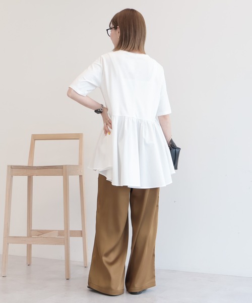 AMERICAN HOLIC(アメリカンホリック)の「布帛切替ペプラム半袖プルオーバー(Tシャツ/カットソー・レディース・ブラック/オフホワイト/モカ/チャコールグレー・M/L)」の15枚目の写真