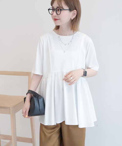 AMERICAN HOLIC(アメリカンホリック)の「布帛切替ペプラム半袖プルオーバー(Tシャツ/カットソー・レディース・ブラック/オフホワイト/モカ/チャコールグレー・M/L)」の16枚目の写真