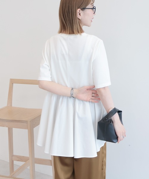 AMERICAN HOLIC(アメリカンホリック)の「布帛切替ペプラム半袖プルオーバー(Tシャツ/カットソー・レディース・ブラック/オフホワイト/モカ/チャコールグレー・M/L)」の17枚目の写真