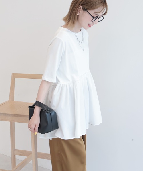 AMERICAN HOLIC(アメリカンホリック)の「布帛切替ペプラム半袖プルオーバー(Tシャツ/カットソー・レディース・ブラック/オフホワイト/モカ/チャコールグレー・M/L)」の18枚目の写真