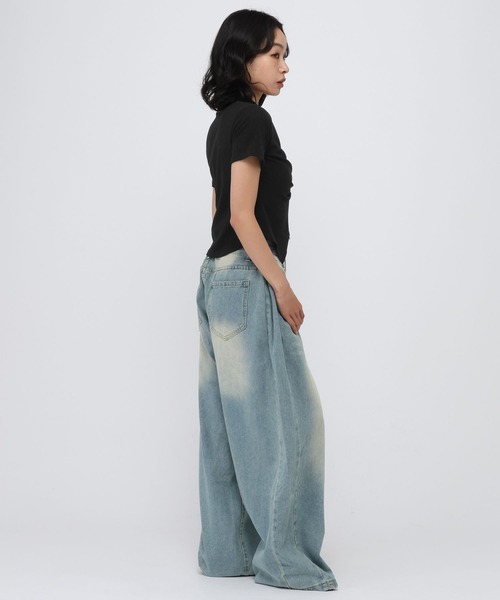 3.3 Field Trip （3.3フィールドトリップ）の「3.3 Field Trip／フロントギャザーショートスリーブトップス（Tシャツ/カットソー・レディース・ブラック/グレー/ブルー・FREE）」の5枚目の写真