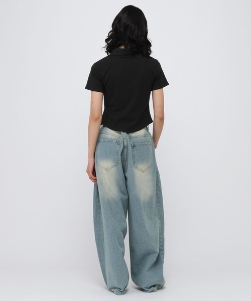 3.3 Field Trip （3.3フィールドトリップ）の「3.3 Field Trip／フロントギャザーショートスリーブトップス（Tシャツ/カットソー・レディース・ブラック/グレー/ブルー・FREE）」の6枚目の写真