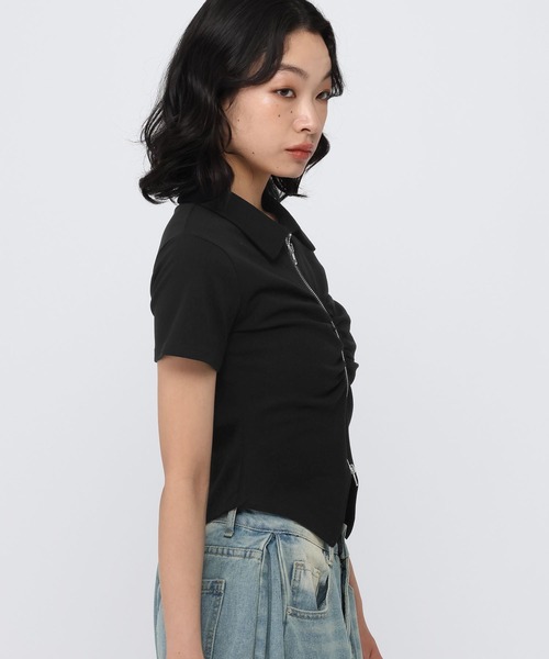 3.3 Field Trip （3.3フィールドトリップ）の「3.3 Field Trip／フロントギャザーショートスリーブトップス（Tシャツ/カットソー・レディース・ブラック/グレー/ブルー・FREE）」の8枚目の写真