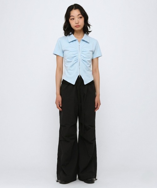 3.3 Field Trip （3.3フィールドトリップ）の「3.3 Field Trip／フロントギャザーショートスリーブトップス（Tシャツ/カットソー・レディース・ブラック/グレー/ブルー・FREE）」の10枚目の写真