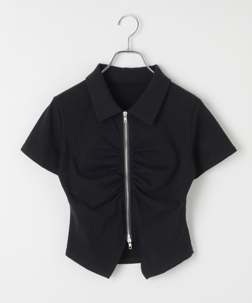 3.3 Field Trip （3.3フィールドトリップ）の「3.3 Field Trip／フロントギャザーショートスリーブトップス（Tシャツ/カットソー・レディース・ブラック/グレー/ブルー・FREE）」の21枚目の写真