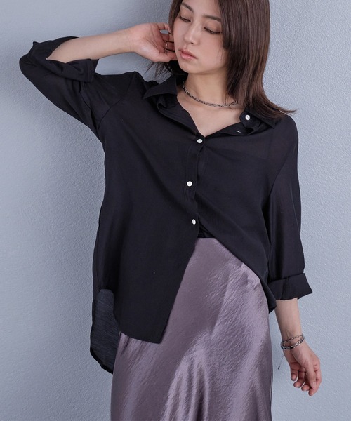 murea（ミュレア）の「変形デザインレギュラーカラーシアーシャツ（シャツ/ブラウス・レディース・ホワイト/ベージュ/ブラック・FREE）」の2枚目の写真