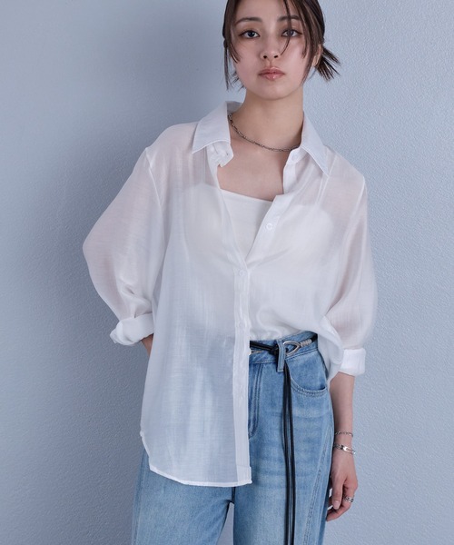 murea（ミュレア）の「変形デザインレギュラーカラーシアーシャツ（シャツ/ブラウス・レディース・ホワイト/ベージュ/ブラック・FREE）」の9枚目の写真