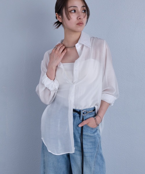 murea（ミュレア）の「変形デザインレギュラーカラーシアーシャツ（シャツ/ブラウス・レディース・ホワイト/ベージュ/ブラック・FREE）」の10枚目の写真
