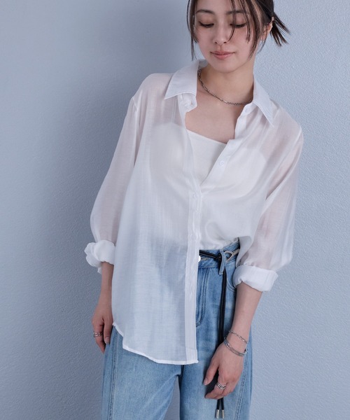 murea（ミュレア）の「変形デザインレギュラーカラーシアーシャツ（シャツ/ブラウス・レディース・ホワイト/ベージュ/ブラック・FREE）」の11枚目の写真