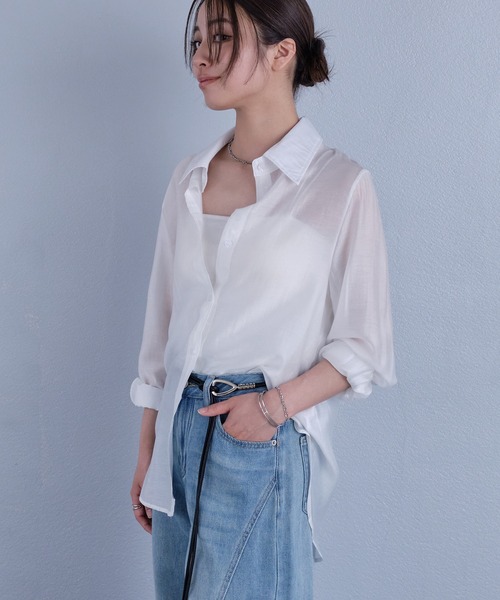 murea（ミュレア）の「変形デザインレギュラーカラーシアーシャツ（シャツ/ブラウス・レディース・ホワイト/ベージュ/ブラック・FREE）」の12枚目の写真