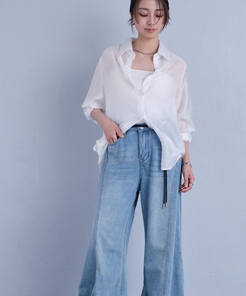 murea（ミュレア）の「変形デザインレギュラーカラーシアーシャツ（シャツ/ブラウス・レディース・ホワイト/ベージュ/ブラック・FREE）」の14枚目の写真
