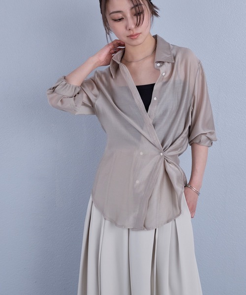 murea（ミュレア）の「変形デザインレギュラーカラーシアーシャツ（シャツ/ブラウス・レディース・ホワイト/ベージュ/ブラック・FREE）」の5枚目の写真