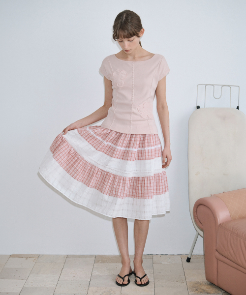 SINOON(シヌーン)の「Smocking Color Block Flare Skirt (Red)(スカート・レディース・レッド・FREE)」の3枚目の写真