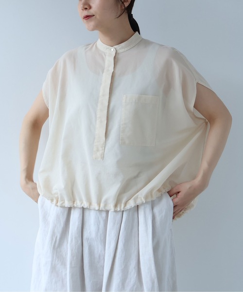 yuni(ユニ )の「強撚Cotton Polyester sheer cocoon blouse(シャツ/ブラウス・レディース・カーキ/キナリ/チャコールグレー・FREE)」の1枚目の写真