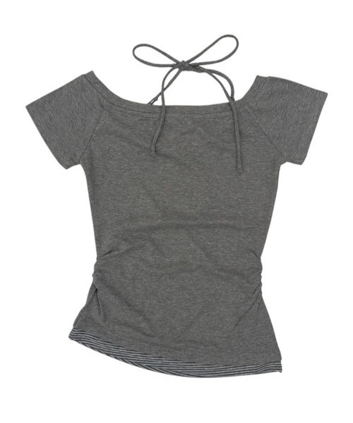 Never mind the XU / Chikashitsu+(ネバーマインド ザ エックスユー / チカシツプラス)の「【nmtc+】Anco Studded Halter Neck Tee / 【エヌエムティーシープラス】トライバルスタッズホルターネック半袖Tシャツ(Tシャツ/カットソー・レディース・グレー/チャコール/ホワイト・ONE SIZE)」の11枚目の写真