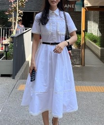 ベルト付き襟付きシャツワンピース