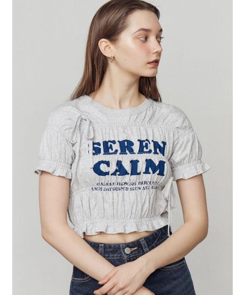 EMODA（エモダ）の「ロゴギャザーTシャツ（Tシャツ/カットソー・レディース・ホワイト/レッド/グレー・FREE）」の7枚目の写真