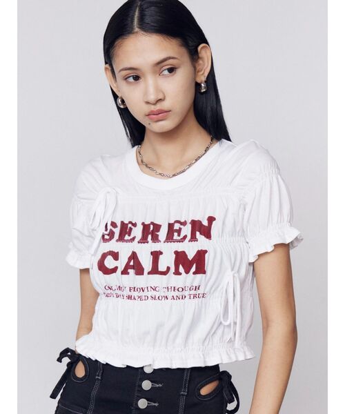 EMODA（エモダ）の「ロゴギャザーTシャツ（Tシャツ/カットソー・レディース・ホワイト/レッド/グレー・FREE）」の9枚目の写真