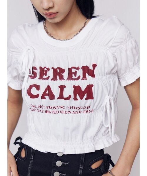 EMODA（エモダ）の「ロゴギャザーTシャツ（Tシャツ/カットソー・レディース・ホワイト/レッド/グレー・FREE）」の10枚目の写真