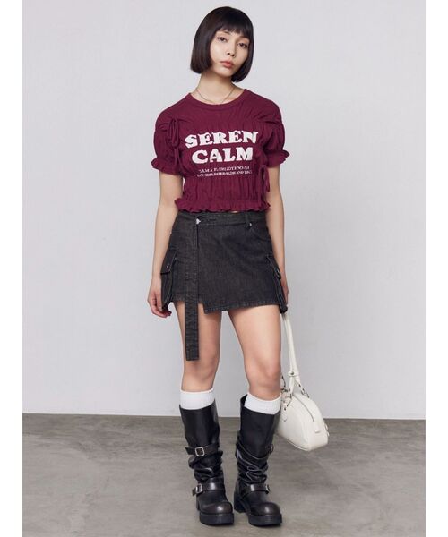 EMODA（エモダ）の「ロゴギャザーTシャツ（Tシャツ/カットソー・レディース・ホワイト/レッド/グレー・FREE）」の15枚目の写真