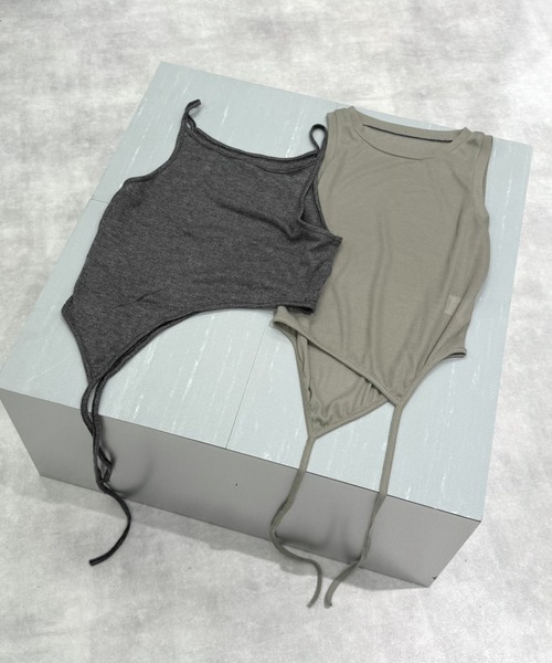 Never mind the XU / Chikashitsu+(ネバーマインド ザ エックスユー / チカシツプラス)の「【Nerd out XU】sheer layered tank top / 【ナードアウトエックスユー】シアーレイヤードタンクトップ<着用動画あり>(タンクトップ・レディース・チャコール・M)」の10枚目の写真