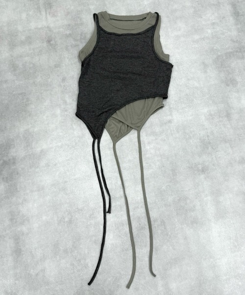 Never mind the XU / Chikashitsu+(ネバーマインド ザ エックスユー / チカシツプラス)の「【Nerd out XU】sheer layered tank top / 【ナードアウトエックスユー】シアーレイヤードタンクトップ<着用動画あり>(タンクトップ・レディース・チャコール・M)」の11枚目の写真