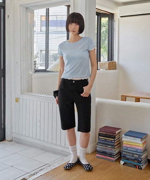 UNE MANSION(ユヌマンション)の「メロウ加工フリルバイカラーレイヤード半袖Tシャツカットソー(Tシャツ/カットソー・レディース・レッド/ブルー系その他/ネイビー/グレー/ピンク・FREE)」の10枚目の写真