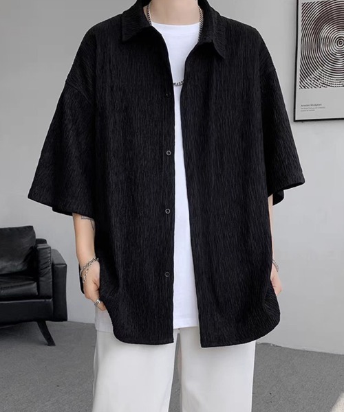 KELVIN(ケルヴァン)の「Crinkle Loose Shirt クリンクルルーズシャツ(シャツ/ブラウス・メンズ・ホワイト/ブラック・LARGE/MEDIUM)」の3枚目の写真