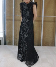 Ameri（アメリ）の「GLITTER LACE DRAPE FRILL DRESS（ドレス）」