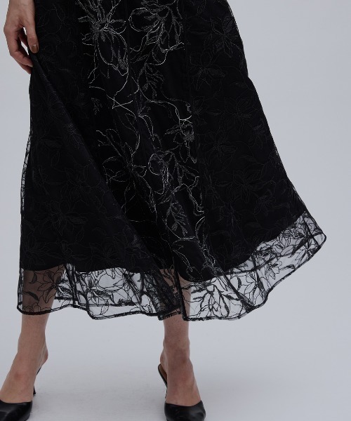 Ameri(アメリ)の「GLITTER LACE DRAPE FRILL DRESS(ドレス・レディース・ブラック/ベージュ・SMALL/MEDIUM)」の6枚目の写真