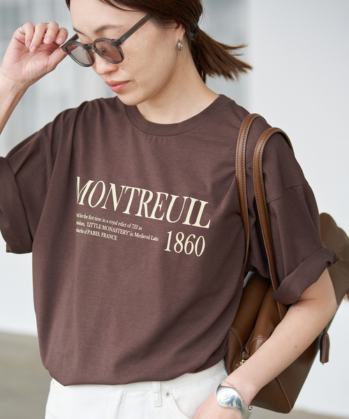 SLOBE IENA（スローブイエナ）の「《一部カラーWEB限定/接触冷感/抗菌防臭》MONTREUILレターロゴTEE（Tシャツ/カットソー・レディース・ホワイト/ブラック/サックスブルー/ブラウン・FREE）」の3枚目の写真