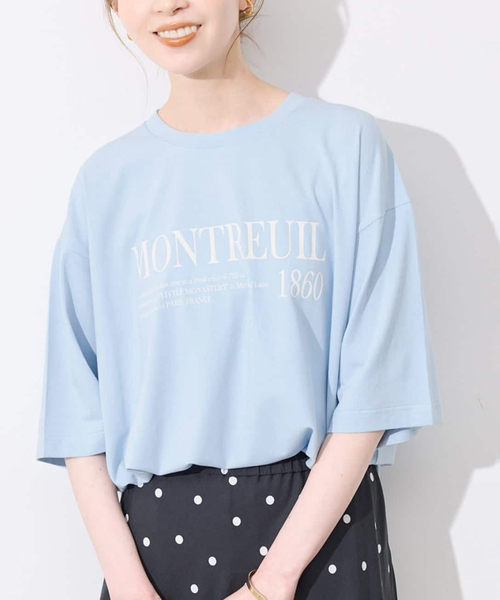 SLOBE IENA（スローブイエナ）の「《一部カラーWEB限定/接触冷感/抗菌防臭》MONTREUILレターロゴTEE（Tシャツ/カットソー・レディース・ホワイト/ブラック/サックスブルー/ブラウン・FREE）」の4枚目の写真