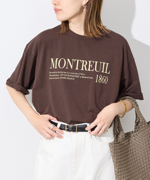 SLOBE IENA(スローブイエナ)の「《一部カラーWEB限定/接触冷感/抗菌防臭》MONTREUILレターロゴTEE(Tシャツ/カットソー・レディース・ホワイト/ブラック/サックスブルー/ブラウン・FREE)」の6枚目の写真