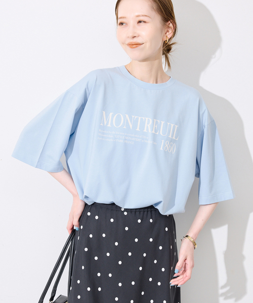 SLOBE IENA（スローブイエナ）の「《一部カラーWEB限定/接触冷感/抗菌防臭》MONTREUILレターロゴTEE（Tシャツ/カットソー・レディース・ホワイト/ブラック/サックスブルー/ブラウン・FREE）」の5枚目の写真