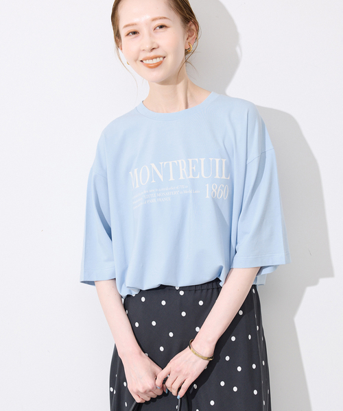 SLOBE IENA（スローブイエナ）の「《一部カラーWEB限定/接触冷感/抗菌防臭》MONTREUILレターロゴTEE（Tシャツ/カットソー・レディース・ホワイト/ブラック/サックスブルー/ブラウン・FREE）」の6枚目の写真