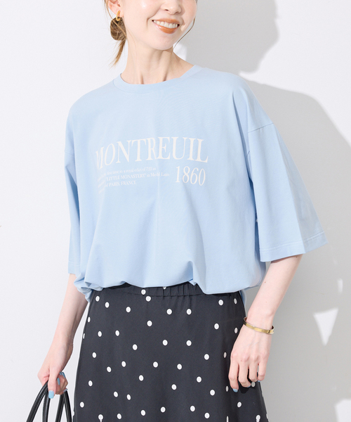 SLOBE IENA（スローブイエナ）の「《一部カラーWEB限定/接触冷感/抗菌防臭》MONTREUILレターロゴTEE（Tシャツ/カットソー・レディース・ホワイト/ブラック/サックスブルー/ブラウン・FREE）」の7枚目の写真