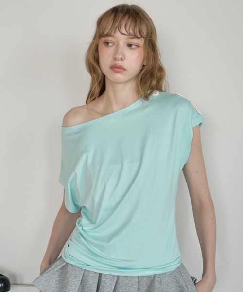 Birthday room(バースデイルーム)の「ビックボタンワンショルT/Big-Button One-Shoulder T-Shirt(Tシャツ/カットソー・レディース・ピンク/ミント・FREE)」の9枚目の写真
