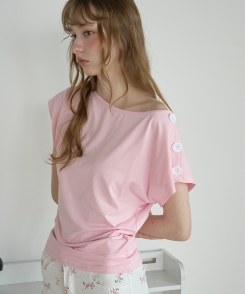 Birthday room(バースデイルーム)の「ビックボタンワンショルT/Big-Button One-Shoulder T-Shirt(Tシャツ/カットソー・レディース・ピンク/ミント・FREE)」の12枚目の写真