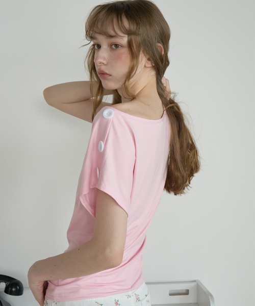 Birthday room(バースデイルーム)の「ビックボタンワンショルT/Big-Button One-Shoulder T-Shirt(Tシャツ/カットソー・レディース・ピンク/ミント・FREE)」の13枚目の写真