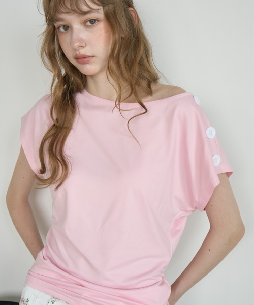 Birthday room(バースデイルーム)の「ビックボタンワンショルT/Big-Button One-Shoulder T-Shirt(Tシャツ/カットソー・レディース・ピンク/ミント・FREE)」の14枚目の写真