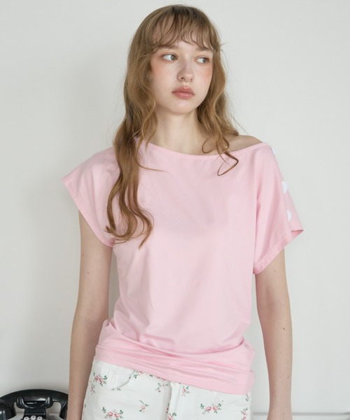 Birthday room(バースデイルーム)の「ビックボタンワンショルT/Big-Button One-Shoulder T-Shirt(Tシャツ/カットソー・レディース・ピンク/ミント・FREE)」の16枚目の写真