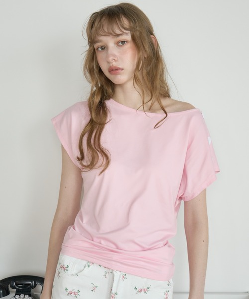 Birthday room(バースデイルーム)の「ビックボタンワンショルT/Big-Button One-Shoulder T-Shirt(Tシャツ/カットソー・レディース・ピンク/ミント・FREE)」の17枚目の写真