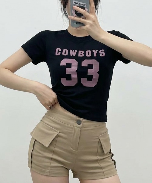 VIVID LADY（ビビッドレディー）の「ナンバリングロゴコンパクト半袖Tシャツ（Tシャツ/カットソー・レディース・ブラック/ホワイト・FREE）」の12枚目の写真