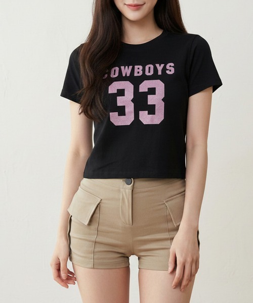 VIVID LADY（ビビッドレディー）の「ナンバリングロゴコンパクト半袖Tシャツ（Tシャツ/カットソー・レディース・ブラック/ホワイト・FREE）」の13枚目の写真