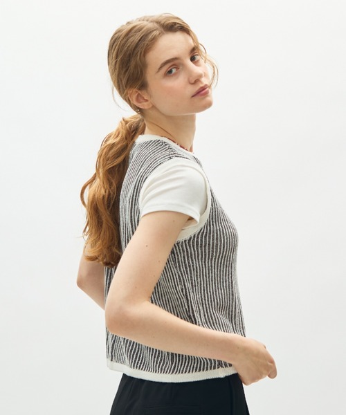 full/fill.（フルフィル）の「sheer rib knit top / シアーリブニットトップ（ニット/セーター・レディース・ブラウン/ブラック・FREE）」の3枚目の写真