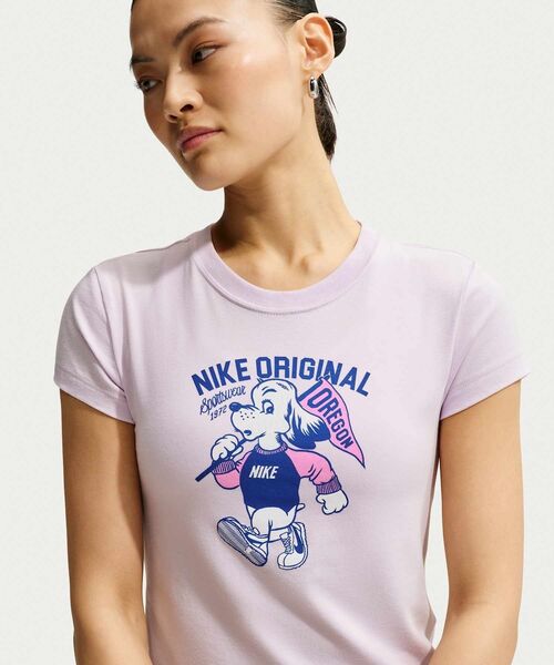 NIKE(ナイキ)の「ナイキ スポーツウェア チル ニット ウィメンズ スリム モッドクロップド Tシャツ / Nike Sportswear Chill Knit Women's Slim Mod-Cropped T-Shirt IM6415-583 Bleached Lilac(Tシャツ/カットソー・レディース・パープル系その他・L/M)」の2枚目の写真